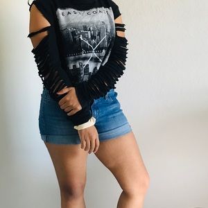 Black and White Grungy Cropped Hoodie